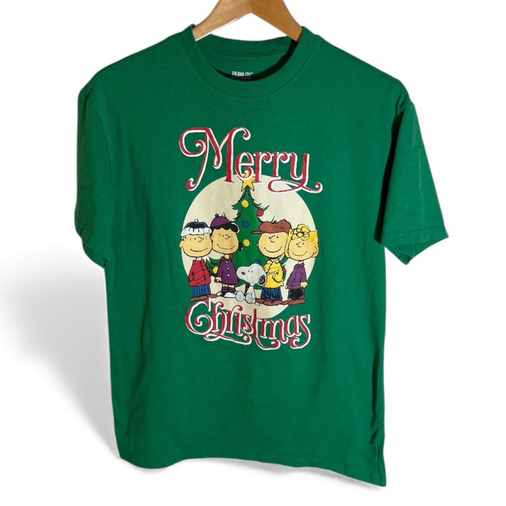 F7- Vintage Peanuts Large  Green Merry Christmas T-Shirt